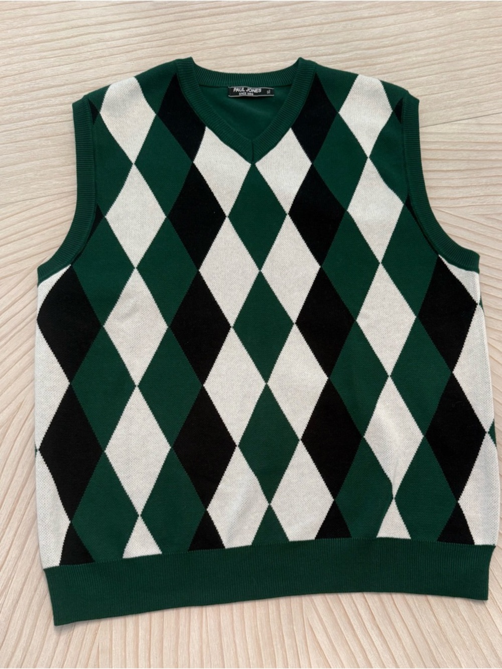 Paul Jones Green Argyle V-Neck Sweater Vest